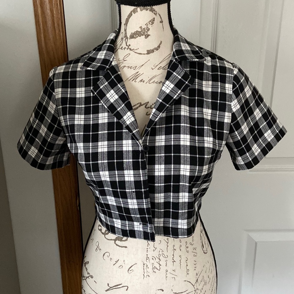 John Galt California Checkered Cropped Button Up